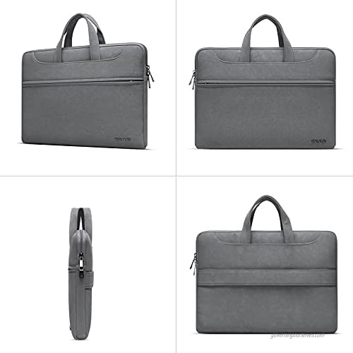 MOSISO PU Leather Waterproof Laptop Shoulder Bag Compatible with MacBook Pro/Air 13 inch 13-13.3 inch Notebook Computer Briefcase Sleeve with Small Case & Front Zipper Pocket & Trolley Belt Gray