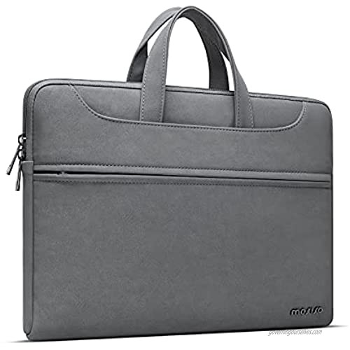 MOSISO PU Leather Waterproof Laptop Shoulder Bag Compatible with MacBook Pro/Air 13 inch 13-13.3 inch Notebook Computer Briefcase Sleeve with Small Case & Front Zipper Pocket & Trolley Belt Gray