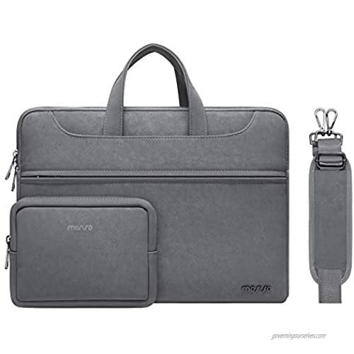 MOSISO PU Leather Waterproof Laptop Shoulder Bag Compatible with MacBook Pro/Air 13 inch  13-13.3 inch Notebook Computer  Briefcase Sleeve with Small Case & Front Zipper Pocket & Trolley Belt  Gray