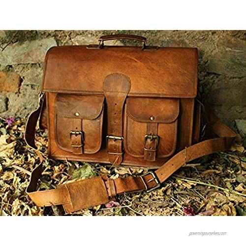 Radha Krishna Handicraft RKH 15 INCH Vintage Men's & Women Brown Handmade Leather Briefcase Best Laptop Messenger Bag Satchel (3)