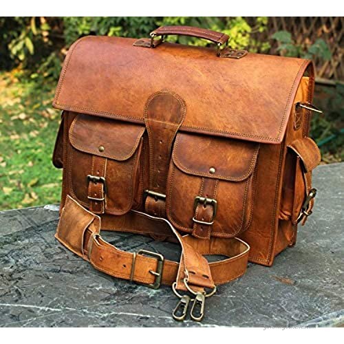 Radha Krishna Handicraft RKH 15 INCH Vintage Men's & Women Brown Handmade Leather Briefcase Best Laptop Messenger Bag Satchel (3)