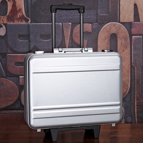 Rolling 17 Laptop Briefcase on Wheels Attache Lawyers Case Legal Size Metal Trolley Portable Tool Chest with Foam (18.1X13.8X6.1 inch Silver)
