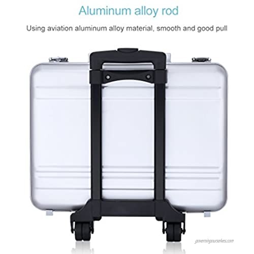 Rolling 17 Laptop Briefcase on Wheels Attache Lawyers Case Legal Size Metal Trolley Portable Tool Chest with Foam (18.1X13.8X6.1 inch Silver)