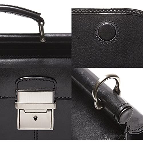 Tony Perotti Mens Italian Leather Top Handle Dowel Rod Double Compartment 15.4 Laptop Business Briefcase Black