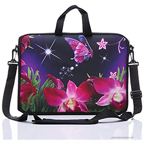 11-Inch to 12-Inch Neoprene Laptop Sleeve Case Bag with shoulder strap For 11"  11.6"  12" Ultrabook/Acer/Asus/Dell/HP/Toshiba/Lenovo/Chromebook (Pink flower)
