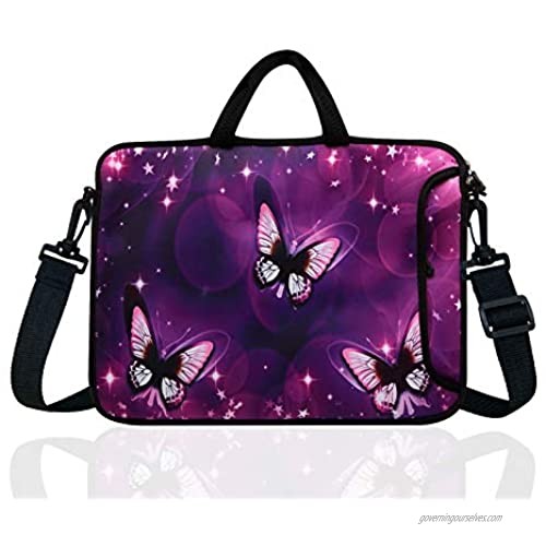 14-Inch Neoprene Laptop Shoulder Messenger Bag Case Sleeve for 13 13.3 14 14.1" Inch Notebook/Chromebook (Purple Butterfly)