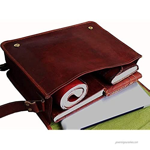 16 Inch Leather Full Flap Messenger Handmade Bag Laptop Bag Satchel Bag Padded Messenger Bag School Brown (16X12)