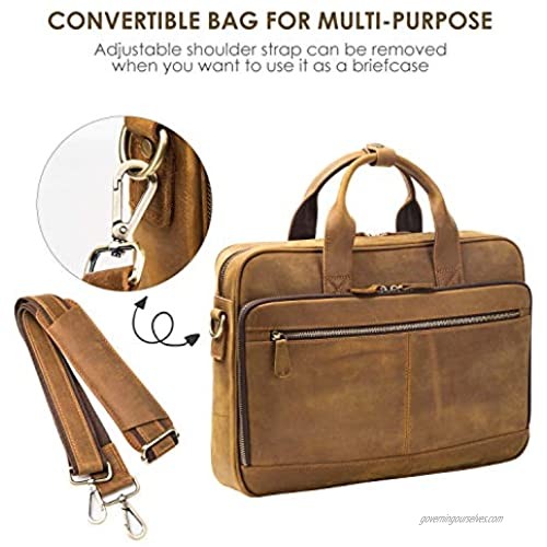 AIDU Mens Messenger Bags Leather Bussiness Briefcase Laptop Bag for Men Large Satchel Shoulder Bag 15.6 Inch Brown