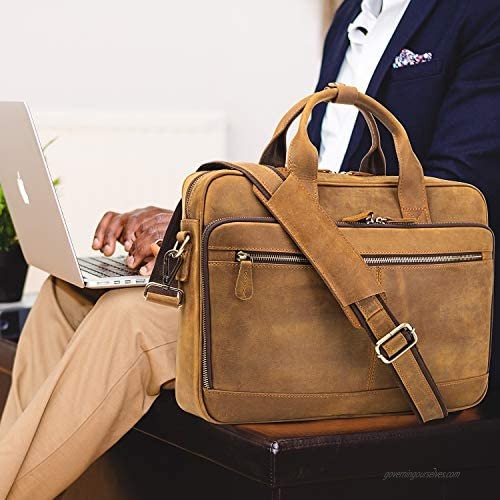 AIDU Mens Messenger Bags Leather Bussiness Briefcase Laptop Bag for Men Large Satchel Shoulder Bag 15.6 Inch Brown
