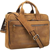 AIDU Mens Messenger Bags Leather Bussiness Briefcase Laptop Bag for Men  Large Satchel Shoulder Bag 15.6 Inch Brown