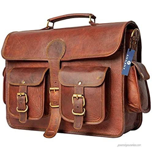 ANUENT Leather Bags Leather Messenger Bag for Men & Women Vintage Business Briefcase for Laptops & Books ~ Handmade Rugged & Distressed ~ Genuine Retro 15 inches