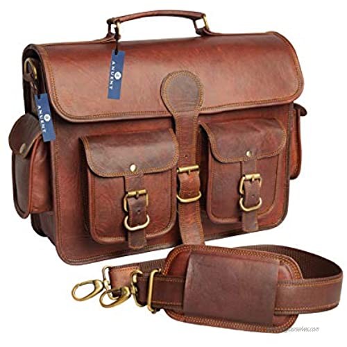 ANUENT Leather Bags Leather Messenger Bag for Men & Women  Vintage Business Briefcase for Laptops & Books ~ Handmade  Rugged & Distressed ~ Genuine Retro 15 inches