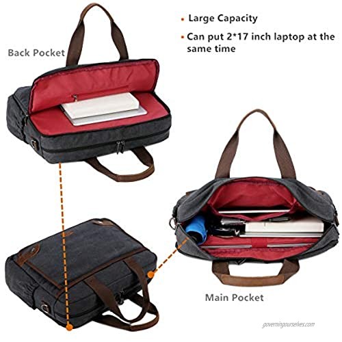 BAOSHA 17 inch Canvas Laptop Computer Bag Messenger Bag Briefcase Large Satchel Shoulder Bag BC-12 (Black)