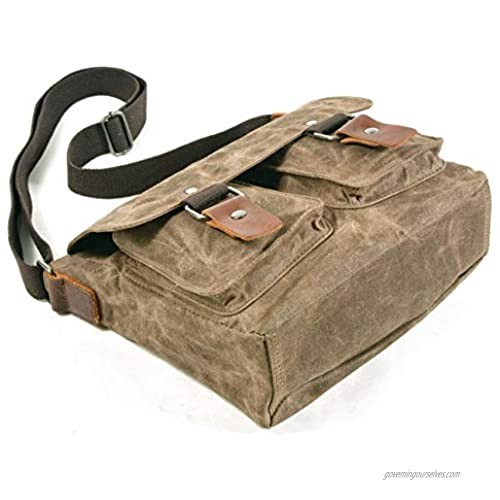 Berchirly Retro Men Bag Waxed Waterproof Shoulder Bag Canvas Crossbody Bags Student Bookbag for Men Women