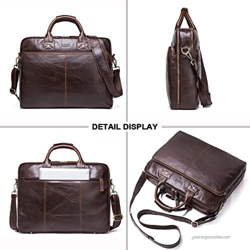 Contatc's 14'' Leather Briefcase Laptop Business Work Messenger Bag Office Briefcase College Shoulder Bag Satchel for Men and Women