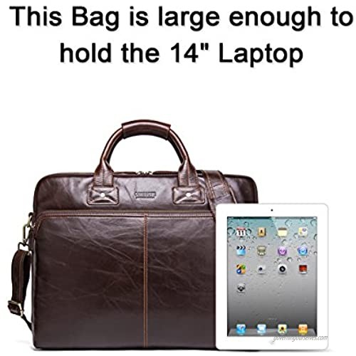Contatc's 14'' Leather Briefcase Laptop Business Work Messenger Bag Office Briefcase College Shoulder Bag Satchel for Men and Women