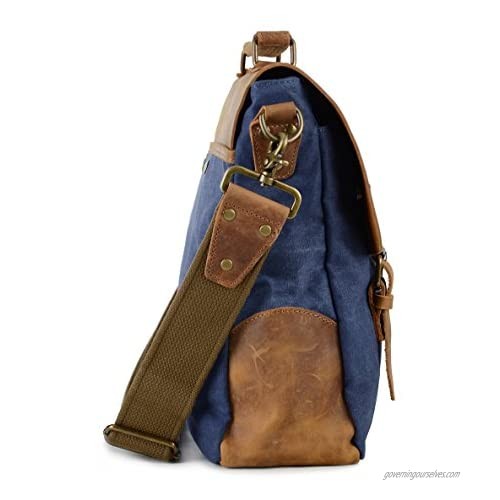 Gootium Canvas Leather Messenger Bag - Vintage Briefcase 14 15.6 Laptop Shoulder Bag