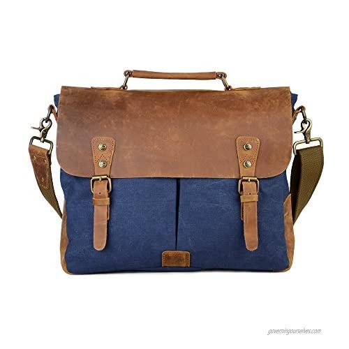 Gootium Canvas Leather Messenger Bag - Vintage Briefcase 14" 15.6" Laptop Shoulder Bag