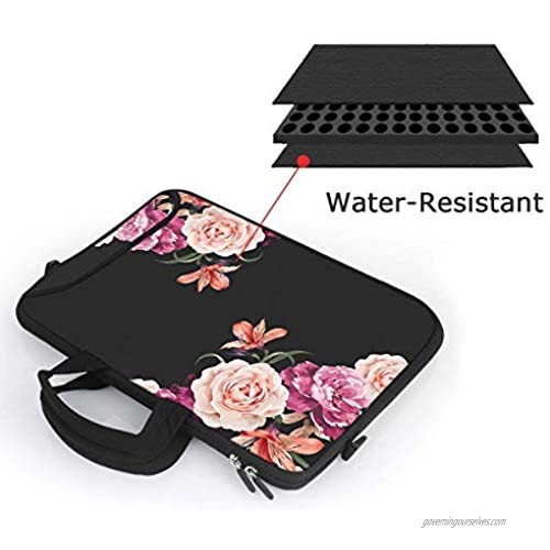 HAOCOO Laptop Shoulder Bag Water-Resistant Neoprene Computer Case Sleeve with Handle Adjustable Shoulder Strap (13inch Big Peony)