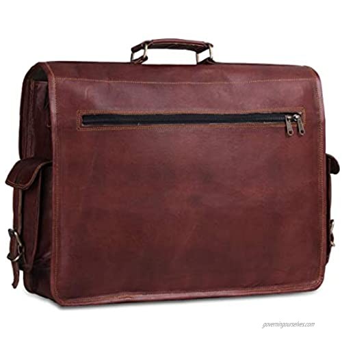 Hulsh Leather messenger bag for men – Vintage Laptop bag Leather satchel for men - 18 inches Genuine Leather briefcase w/Padded Brown Leather computer bag with rustic look Best for Gifts and Travel