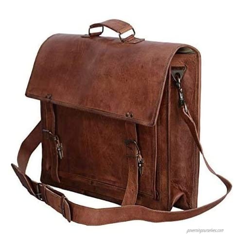 KPL leather Briefcase laptop messenger bag satchel for men and women (Fits 14 / 15.6) school college office bags