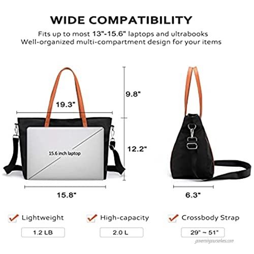 Laptop Bag Waterproof Lightweight Tote Bag for Women Nylon Briefcase Computer Work Shoulder Handbag Fits 15.6 inch Laptop