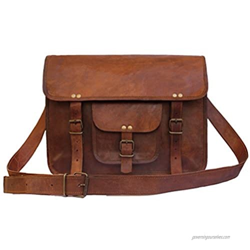 Leather Bags Now Genuine Men's Leather Messenger Laptop Briefcase Satchel Mens Bag 15x11x4 inches  Brown