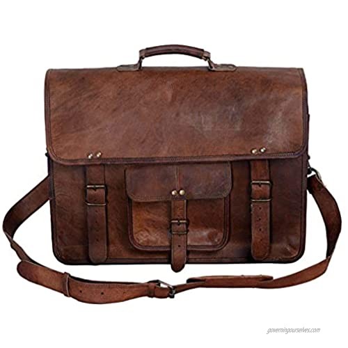 Leather Messenger Bags For Men 18 Inch Laptop Briefcase Computer Office Shoulder Satchel Bag (DARK BROWN)