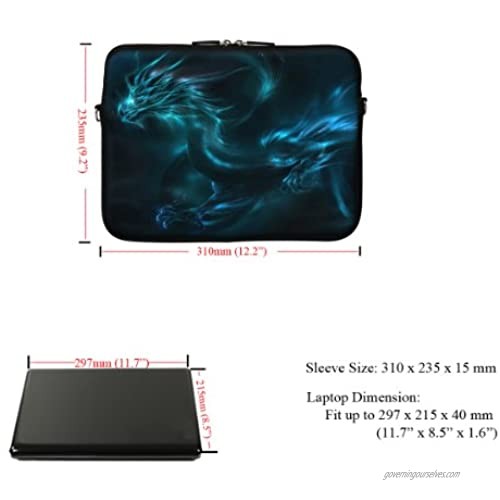Meffort Inc 11.6 Inch Neoprene Laptop/Ultrabook/Chromebook Bag Carrying Sleeve with Hidden Handle and Adjustable Shoulder Strap (Blue Dragon)