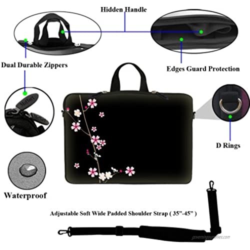 Meffort Inc 14 14.1 Inch Neoprene Laptop Sleeve Bag Carrying Case with Hidden Handle and Adjustable Shoulder Strap (Plum Blossoms)