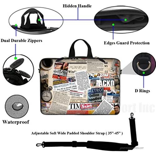 Meffort Inc 15 15.6 inch Neoprene Laptop Sleeve Bag Carrying Case with Hidden Handle and Adjustable Shoulder Strap - Newspaper Clip Design