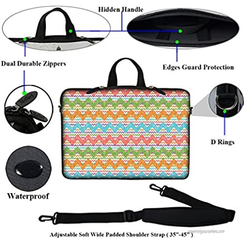 Meffort Inc 15 15.6 inch Neoprene Laptop Sleeve Bag Carrying Case with Hidden Handle and Adjustable Shoulder Strap - Colorful Chevron Pattern