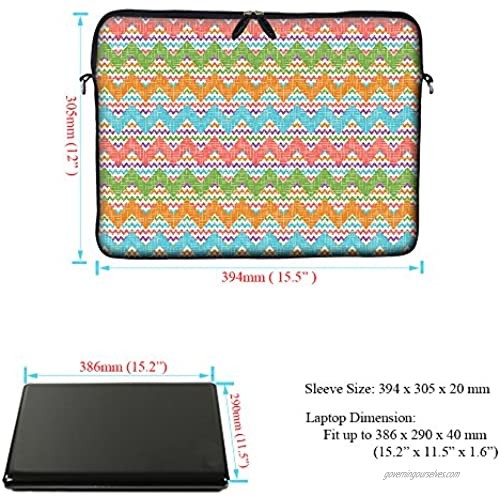 Meffort Inc 15 15.6 inch Neoprene Laptop Sleeve Bag Carrying Case with Hidden Handle and Adjustable Shoulder Strap - Colorful Chevron Pattern