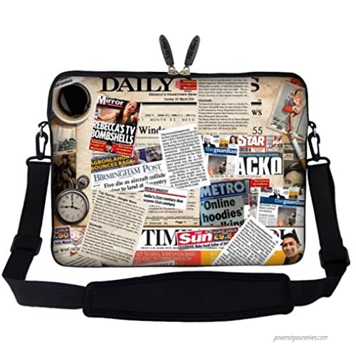 Meffort Inc 15 15.6 inch Neoprene Laptop Sleeve Bag Carrying Case with Hidden Handle and Adjustable Shoulder Strap - Newspaper Clip Design