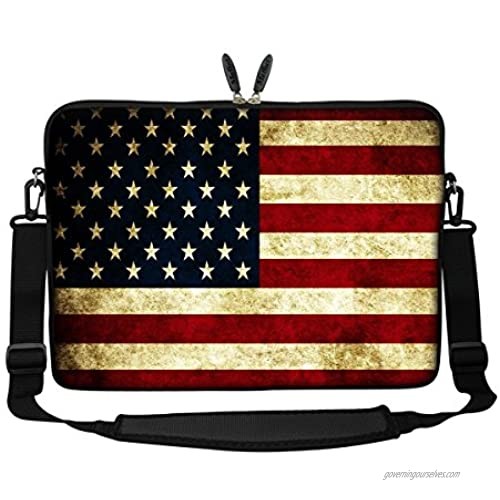 Meffort Inc 15 15.6 inch Neoprene Laptop Sleeve Bag Carrying Case with Hidden Handle and Adjustable Shoulder Strap - USA Flag
