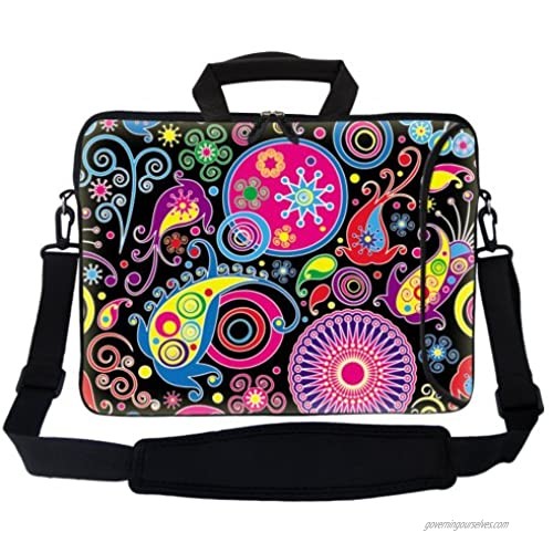 Meffort Inc 17 17.3 inch Neoprene Laptop Bag Sleeve with Extra Side Pocket  Soft Carrying Handle & Removable Shoulder Strap for 16" to 17.3" Size Notebook Computer - Colorful Arts