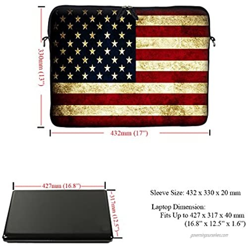 Meffort Inc 17 17.3 inch Neoprene Laptop Sleeve Bag Carrying Case with Hidden Handle and Adjustable Shoulder Strap - USA Flags