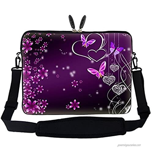 Meffort Inc 17 17.3 inch Neoprene Laptop Sleeve Bag Carrying Case with Hidden Handle and Adjustable Shoulder Strap - Purple Butterfly Heart Design