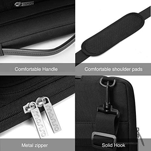 MOSISO 360 Protective Laptop Shoulder Bag Compatible with MacBook Pro/Air 13 13-13.3 inch Notebook Computer Polyester Side Open Briefcase Sleeve with 3 Front Pockets&PU Handle&Trolley Belt Black