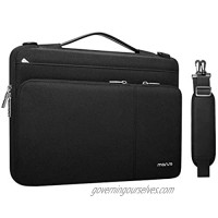 MOSISO 360 Protective Laptop Shoulder Bag Compatible with MacBook Pro/Air 13  13-13.3 inch Notebook Computer  Polyester Side Open Briefcase Sleeve with 3 Front Pockets&PU Handle&Trolley Belt  Black