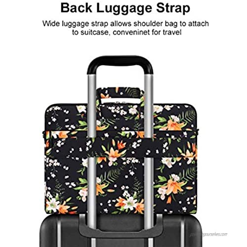 MOSISO Laptop Shoulder Bag Compatible with MacBook Pro 16 inch A2141/Pro Retina A1398 15-15.6 inch Notebook Pattern Briefcase Sleeve with Trolley Belt Lily Black Base