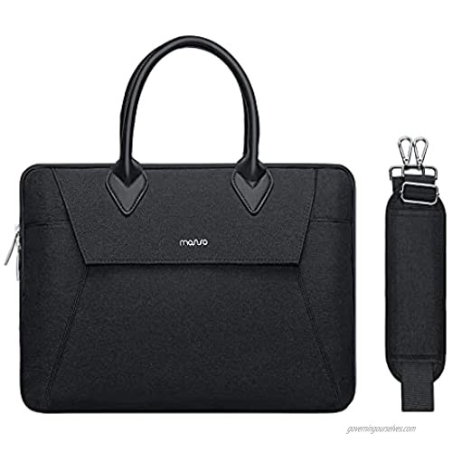 MOSISO Laptop Shoulder Messenger Bag Compatible with MacBook Pro 16 inch A2141/Pro Retina A1398 15-15.6 inch Notebook  Polyester Buckle Flapover Briefcase Sleeve with Full Open Zipper&PU Handle  Black