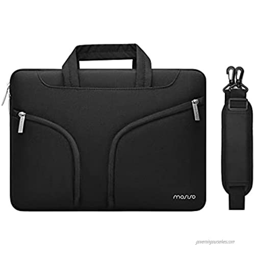 MOSISO Laptop Shoulder Messenger Bag Compatible with MacBook Pro/Air 13 inch  13-13.3 inch Notebook Computer  Polyester Briefcase Sleeve Case with Double Front Arc Pockets & Back Trolley Belt  Black