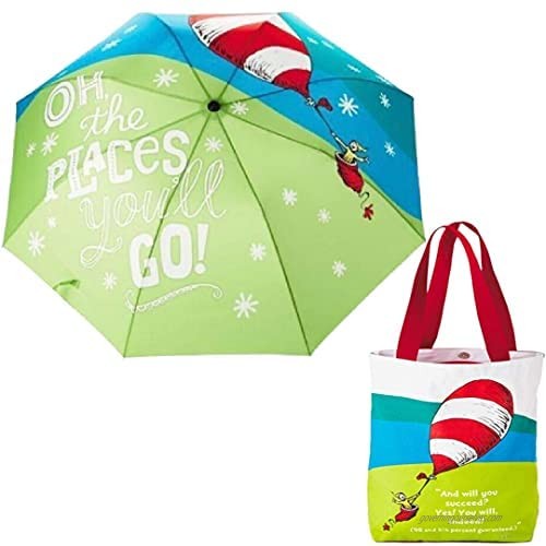 Oh The Places You'll Go For Graduates Gifts 1 Umbrella with Slip Cover and 1 Large Canvas Tote Bag