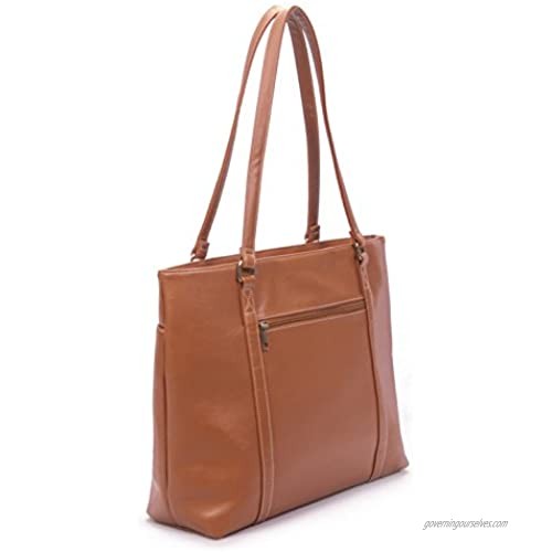 Overbrooke Classic Laptop Tote Bag Tan - Vegan Leather Womens Shoulder Bag for Laptops up to 15.6 Inches