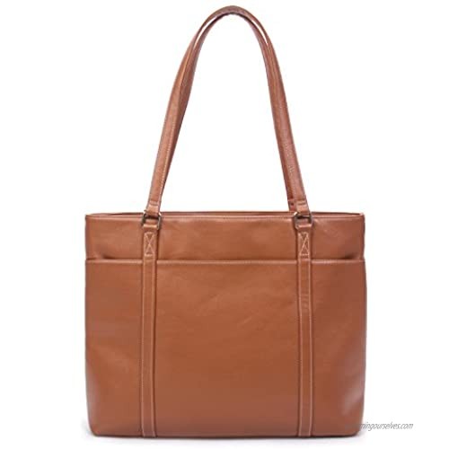 Overbrooke Classic Laptop Tote Bag  Tan - Vegan Leather Womens Shoulder Bag for Laptops up to 15.6 Inches