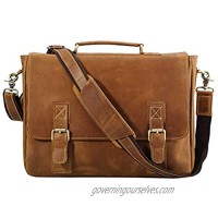 Polare Vintage Full Grain Leather Tote Briefcase Professional 16'' Laptop Shoulder Messenger Bag with YKK Metal Zippers (Light Brown)