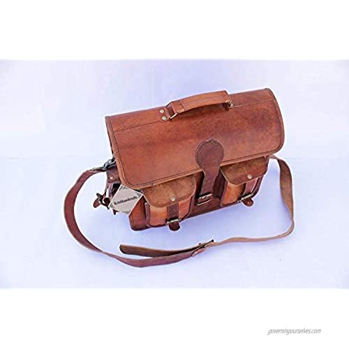 RKH Leather Messenger Bag - Inch Briefcase Messenger Bag Brown Leather