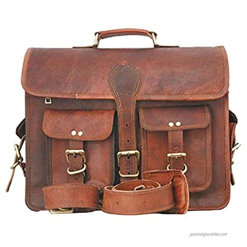 RKH Leather Messenger Bag - Inch Briefcase Messenger Bag Brown Leather