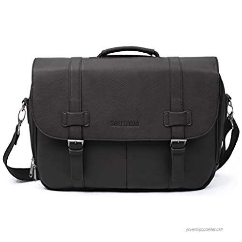 Sweetbriar Classic Laptop Messenger Bag  Black - Vegan Leather Briefcase Designed to Protect Laptops up to 15.6 Inches